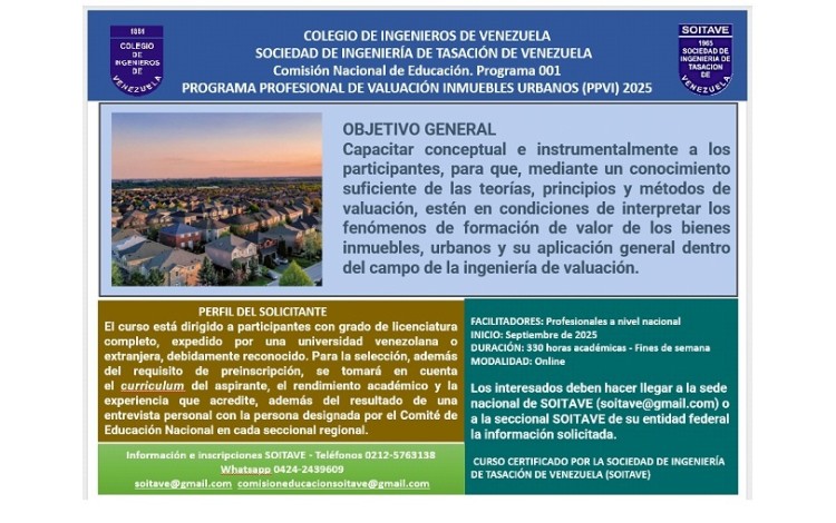 PROGRAMA PROFESIONAL DE VALUACIÓN INMUEBLES URBANOS (PPVI) – SEPTIEMBRE 2025
